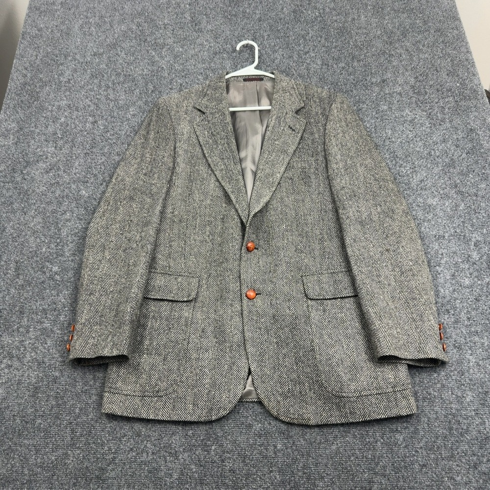 Vintage English Manor Blazer Mens 40 Gray Wool Herringbone Tweed Sport Coat